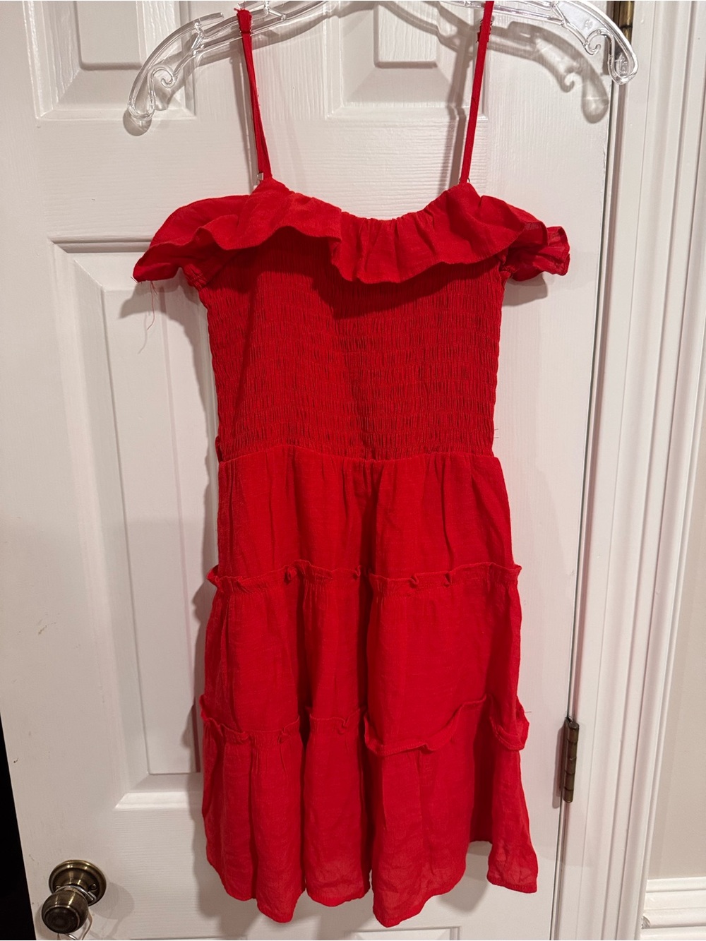 Fashion on Earth Red Smocked Ruffle Tiered Mini Dress Size Medium